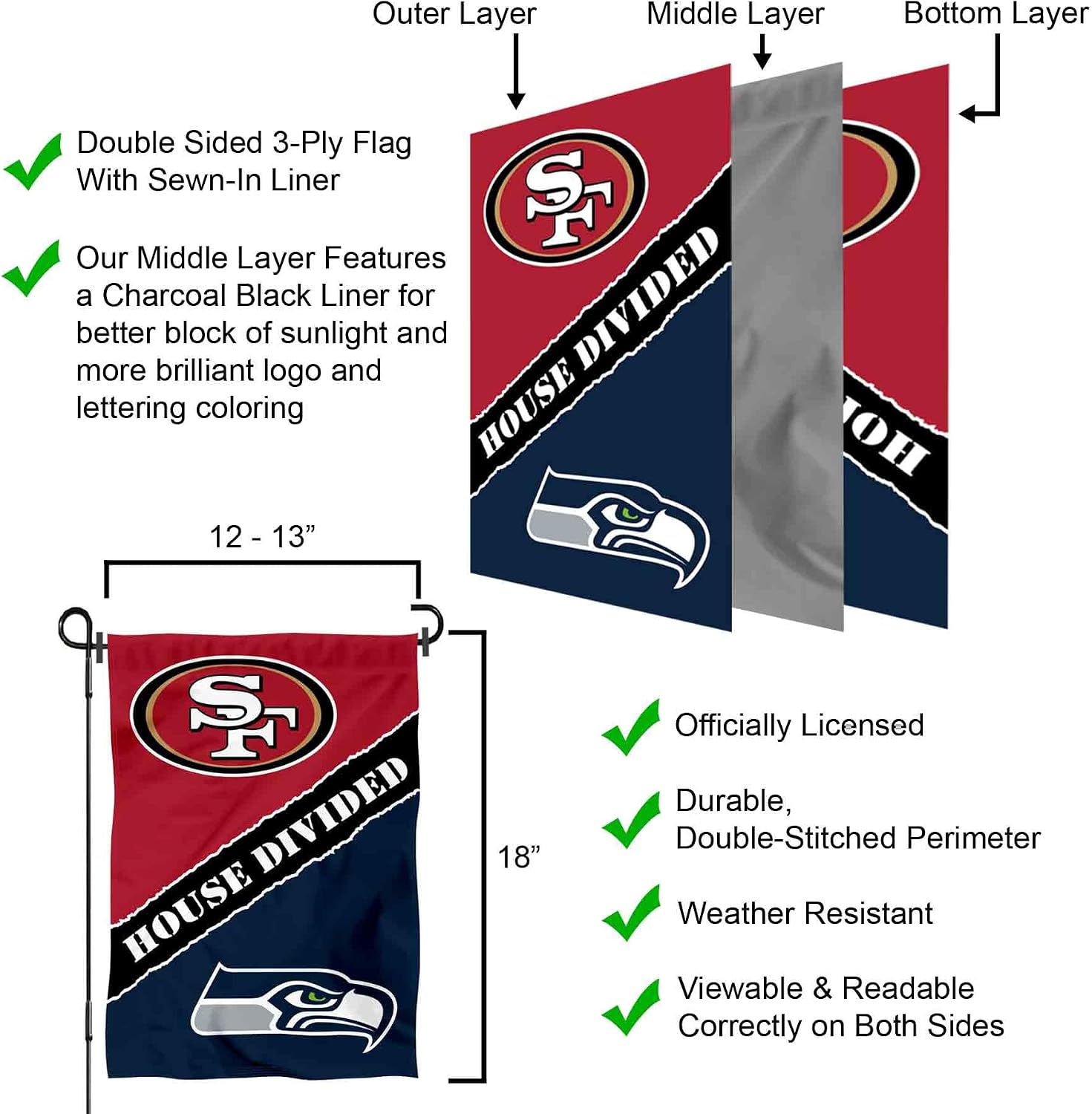House Divided 49ers and Seahawks Double Sided Garden Flag