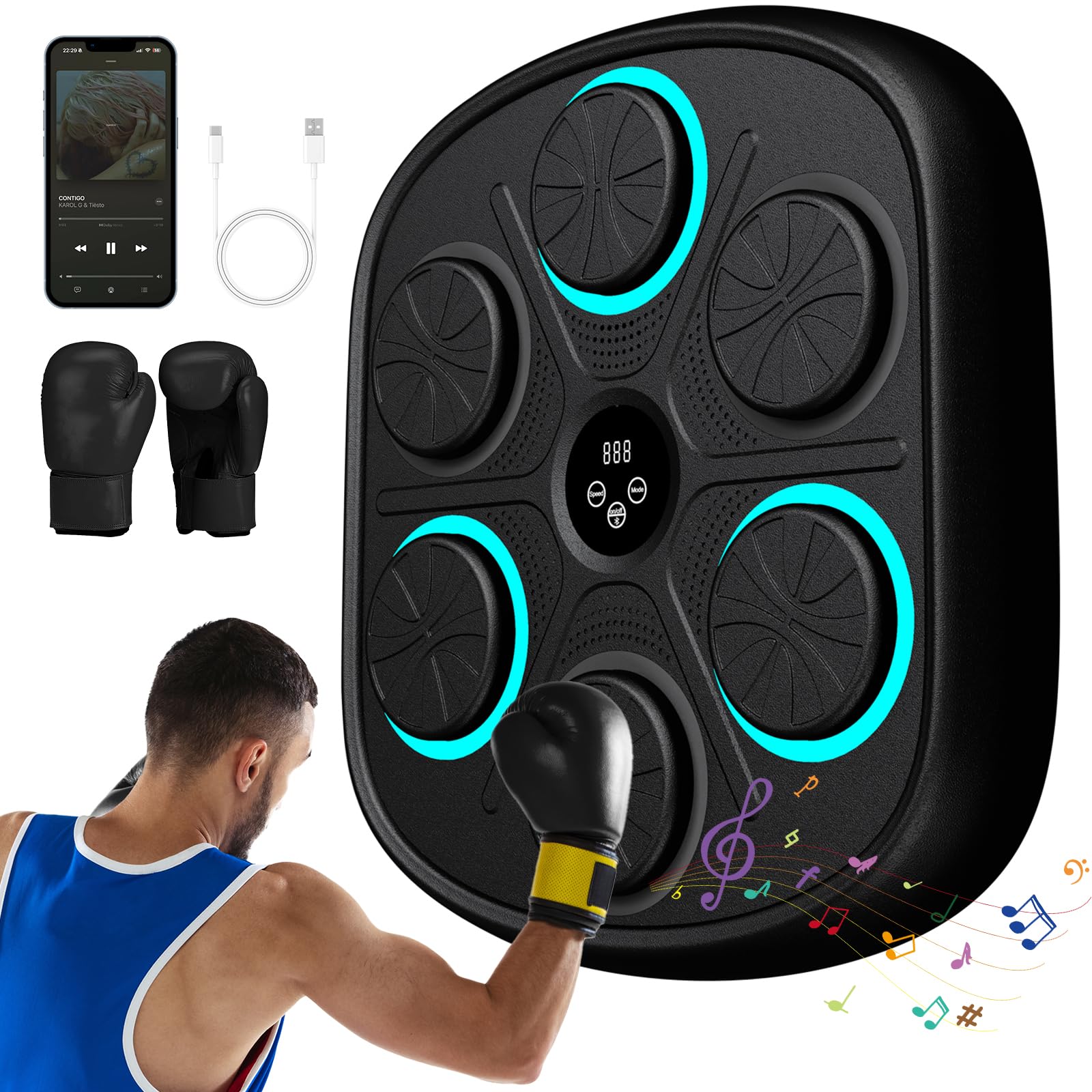Music Boxing Machine LED Con Bluetooth - 9 Modalità, 9 Velocità, Guanti Inclusi Per Allenamento - Foto 3