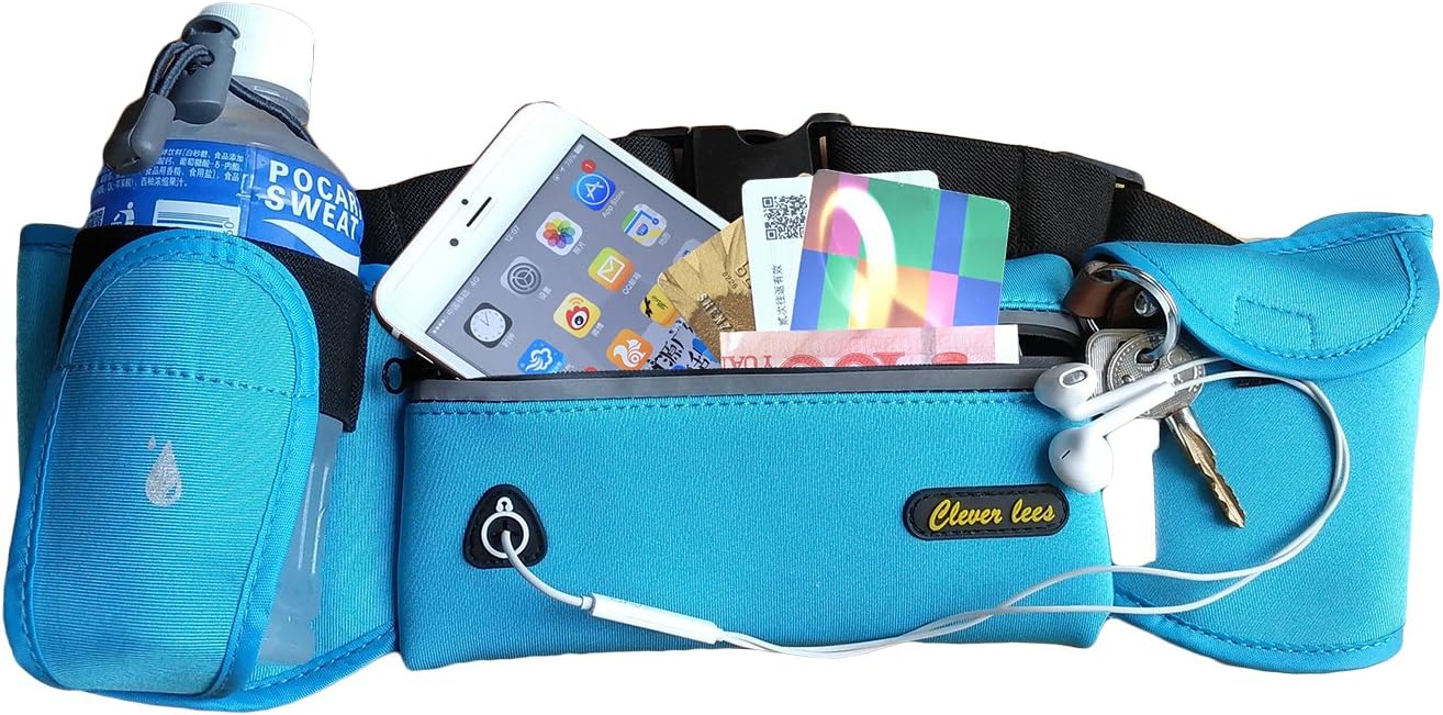 TimeBus Multifunctional Water Resistant Running Belt Waist Pack with Water Bottle Holder,Reflective Fanny Bag for iPhone7/Plus Galaxy S8/Plus in Running Walking Cycling Climbing,Men Women (Blue)