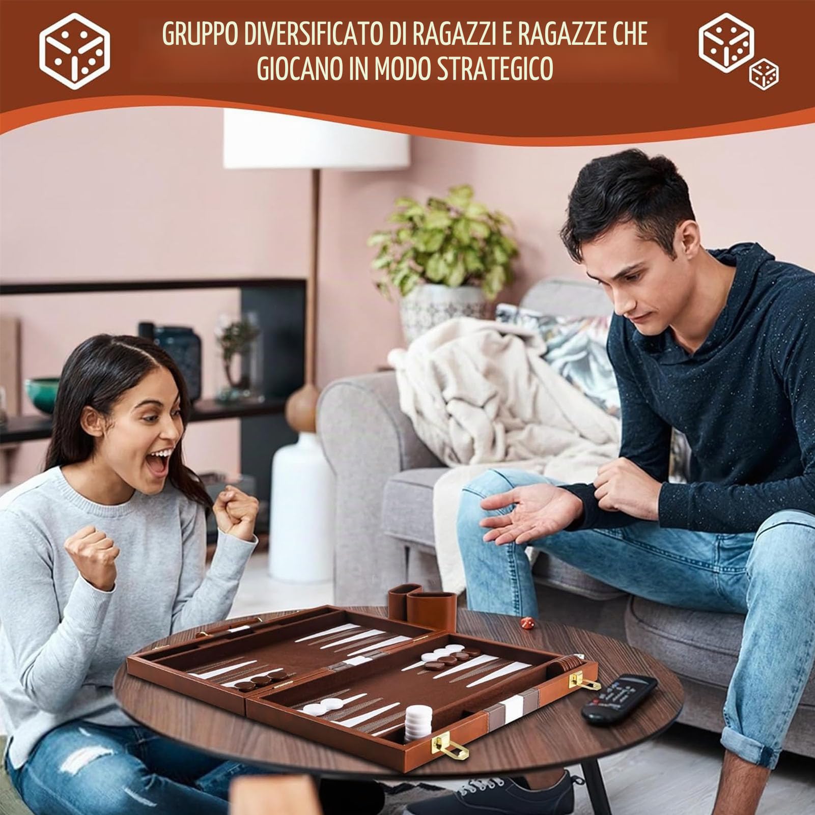 Scatola di backgammon in legno, set di backgammon da viaggio classico per 2 giocatori con custodia in pelle di alta qualità e tazza per dadi per campeggiatori e viaggiatori