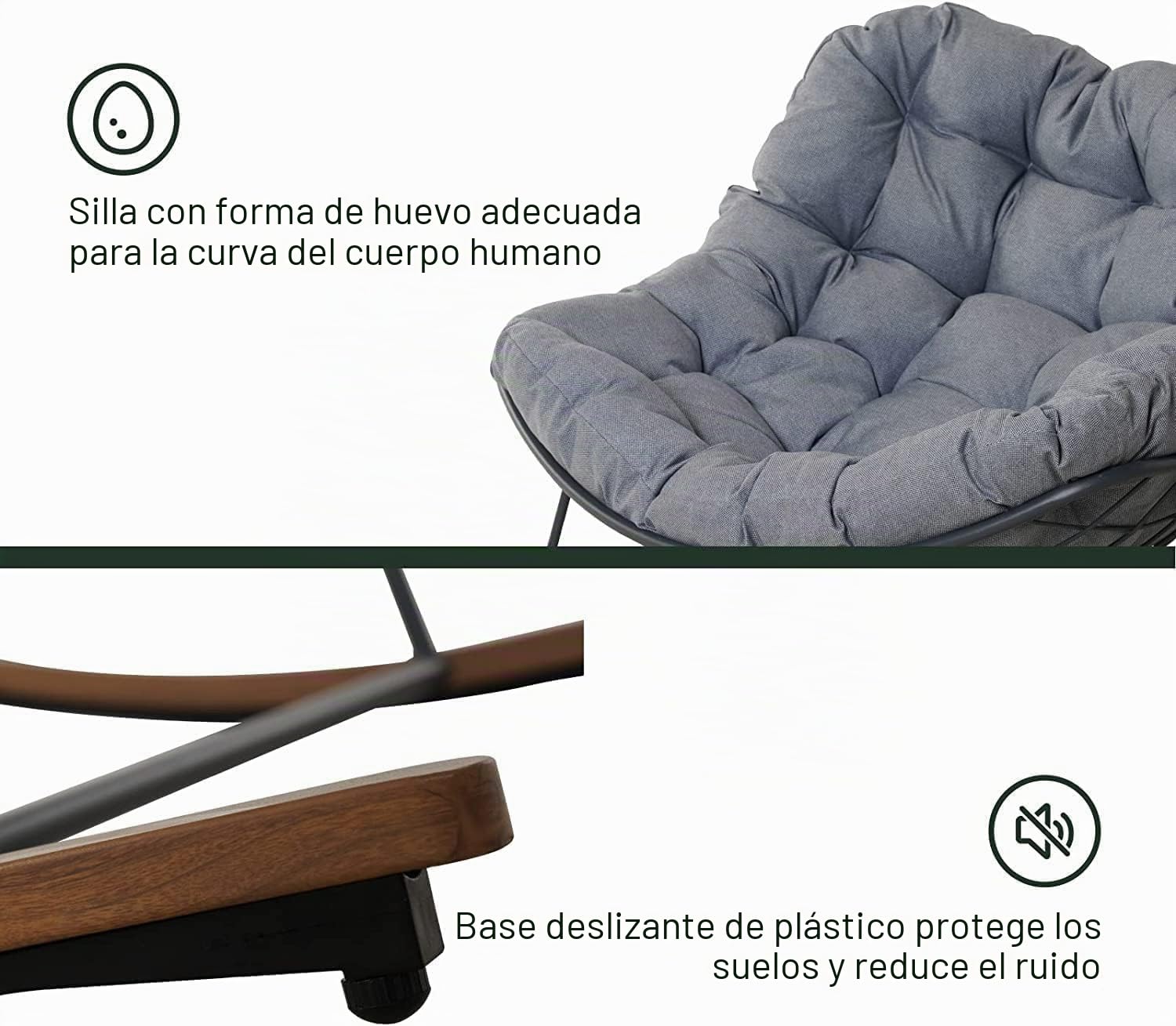 Grand patio Mecedora para jardín, columpio, salón, silla de relax con acolchado, soporta hasta 150 kg, para jardín, dormitorio, salón, esquina, porche, gris claro