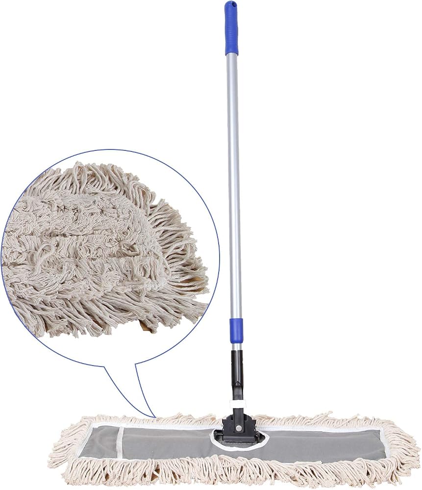 24" Industrial Cotton Floor Dust Mop with adjustable Steel Handle - Commercial Mops for Hardwood, Tiles, Laminate, Vinyl, Garage epoxy, Bamboo surface cleaning and Flooring Push Dust Broom — 사진 1