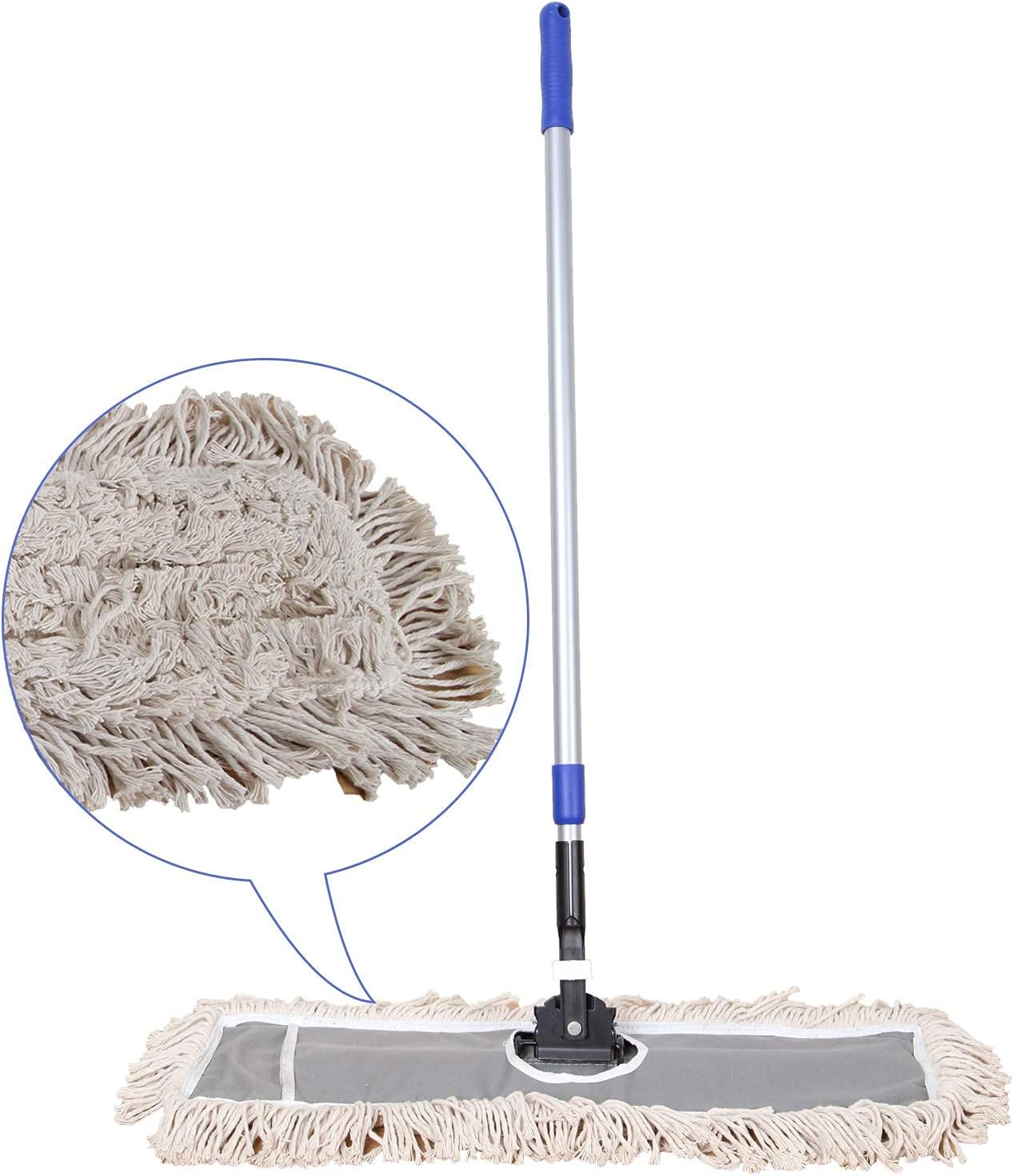 JINCLEANTM 24" Industrial Class Cotton Floor Mop | Dry to Attract Dirt, dust Or Hardwood Floor Clean, Office, Garage Care, Telescopic Pole Height Max 59" (24" x 11" Cleaning Path Industrial Mop)