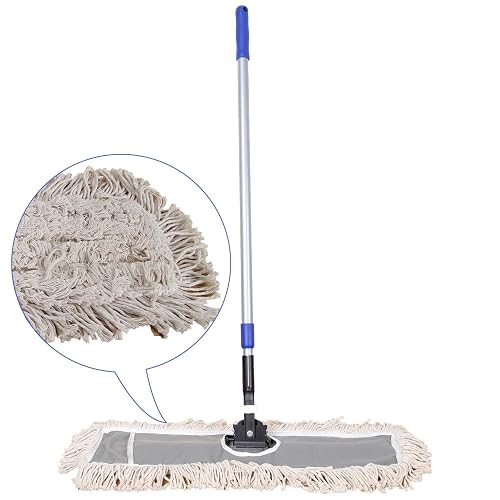 JINCLEAN 24" Industrial Cotton Floor Dust Mop with adjustable Steel Handle - Commercial Mops for Hardwood, Tiles, Laminate, Vinyl, Garage epoxy, Bamboo surface cleaning and Flooring Push Dust Broom