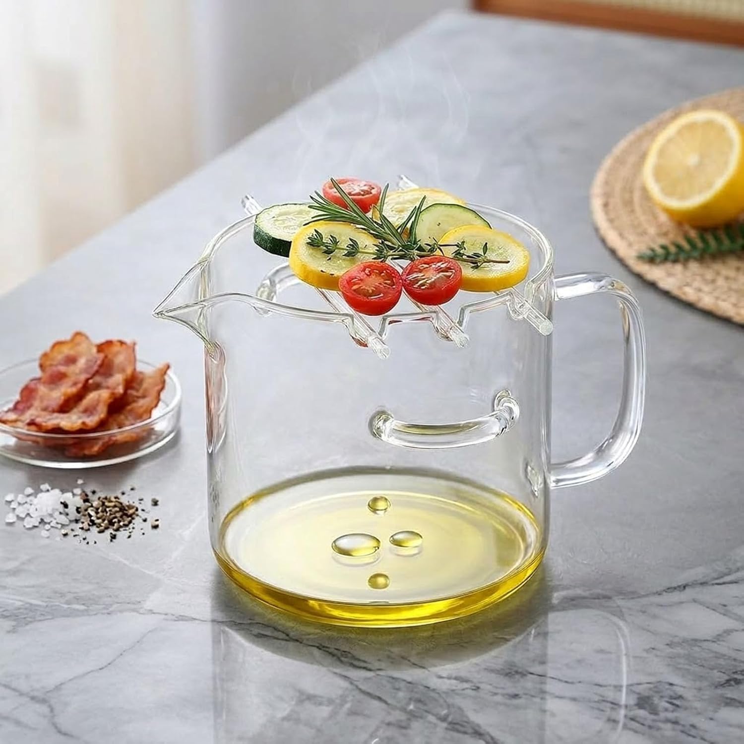 Glass Microwave Bacon Cooker(2.1L/74Oz), 2026 Upgrade Multifunctional Glass Bacon Grill, Heat Resistant, Non-Stick Oil, Glass Bacon Cooker for Microwave Oven Oven Stove, Home Cooking, Picnics (1pcs)