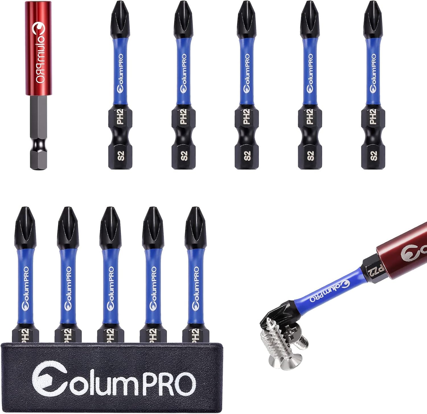ColumPRO 11PCS Bit Storage Set S2 10PCS x 50mm PH2 Screwdriver Impact Bits with 1PCS 60mm Strong