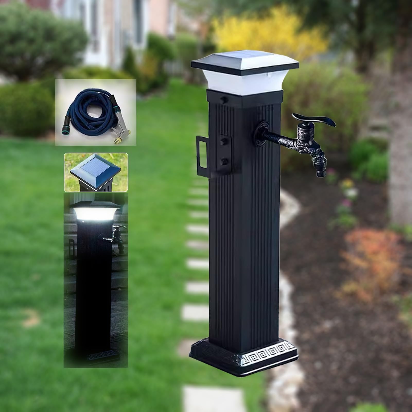 WOTZOV Outdoor Solar Led Light For Faucet - Freeze-Proof Water Column Garden Spigot Hydrant, Ideal For Winter Safety And Decoration，With Long Faucet+spray Gun 6