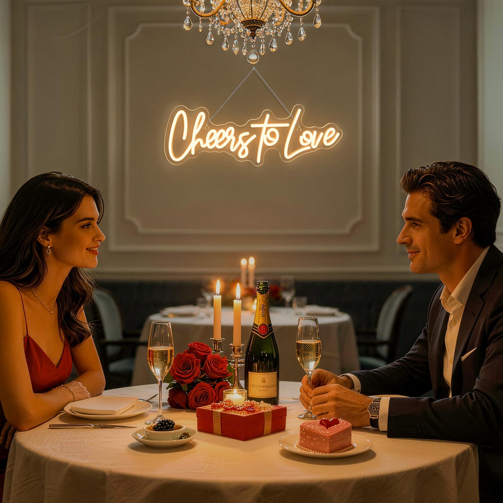 Looklight Cheers to Love Enseignes au néon Blanc chaud Conduit Néon Lumière Alimenté par USB Lettres acryliques Cheers Led Sign pour chambre à coucher Mariage Anniversaire Proposition Décor