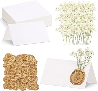 50 Set Printable Place Cards with Wax Seal and Dried Flowers, 2