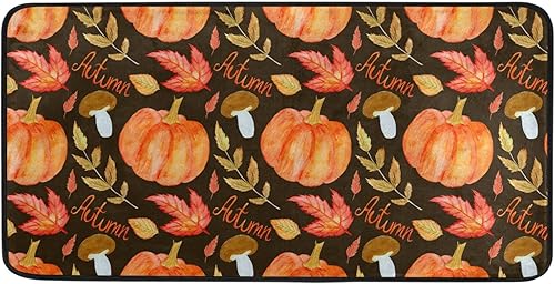 Alfombra de cocina de otoño con diseño de bienvenida y otoño, antifatiga, calabazas, hojas, hongos, alfombras decorativas para cocina,