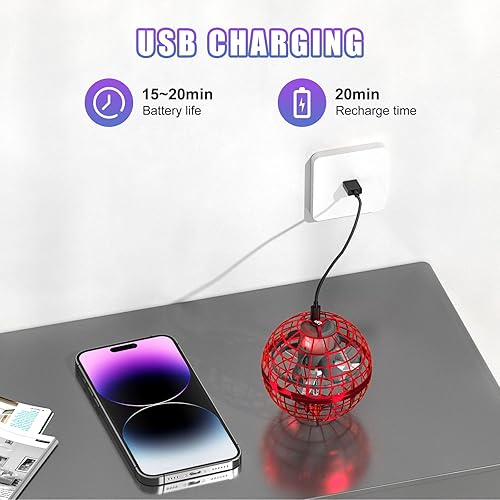 Miniatura 7 de Juguetes de orbe de bola voladora, juguete volador con forma de globo mágico Boomerang Spinner Controlador de mano, mini dron para niños y adultos