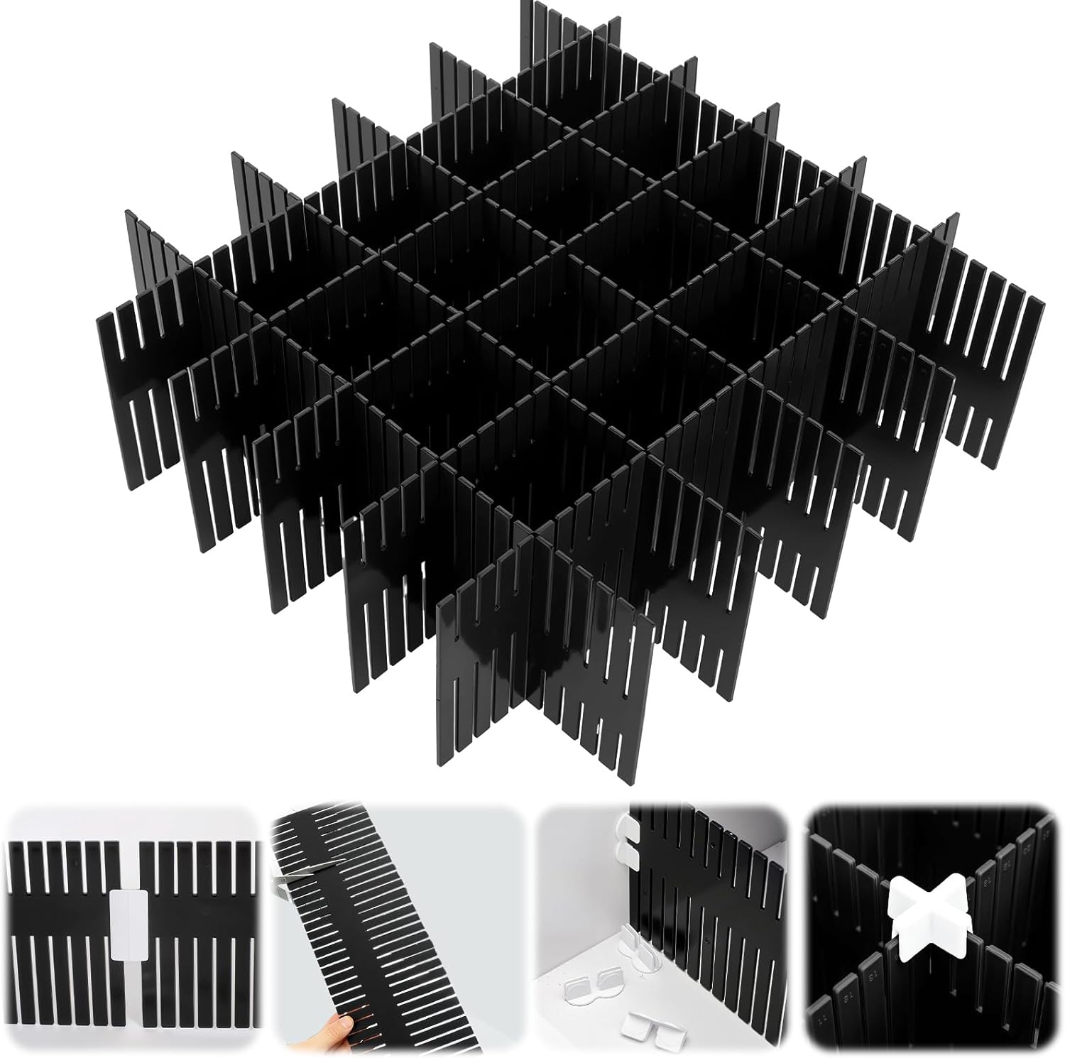 Blosssound 15 Pcs 5.12 Tall Drawer Divider Adjustable Drawer Organizer DIY Ultra Deep Storage Organizer Separator with Fixed Buckle for Underwear Socks Dormitory Office Kitchen Bedroom(White)