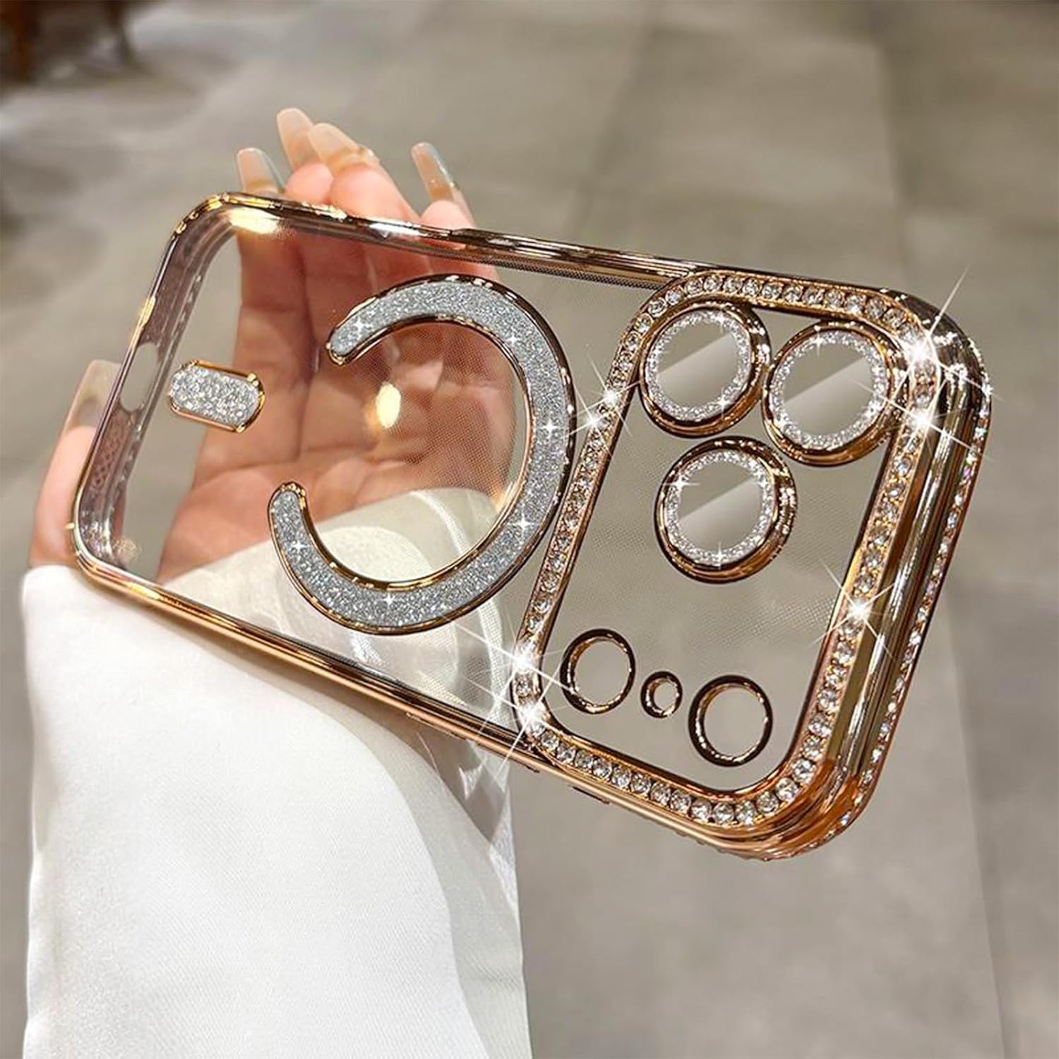 Magnetic Sparkle Diamond for iPhone 17 Pro Max Case[Compatible with MagSafe] Sparkle Diamond Camera Protection Shockproof Clear Cute Glitter Bling for Women and Girls,Gold - Image 4