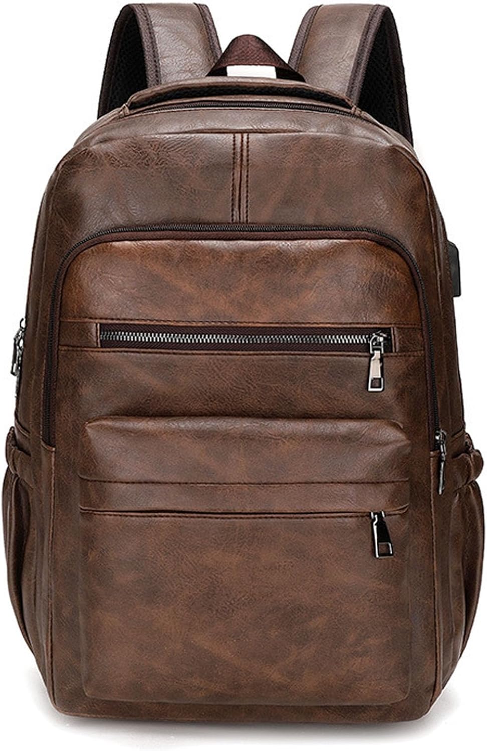 Vintage Leather Backpack for Men 16" Laptop Bag for work Casual Daypack Business Travel Rucksack Waterproof (Deep Brown)