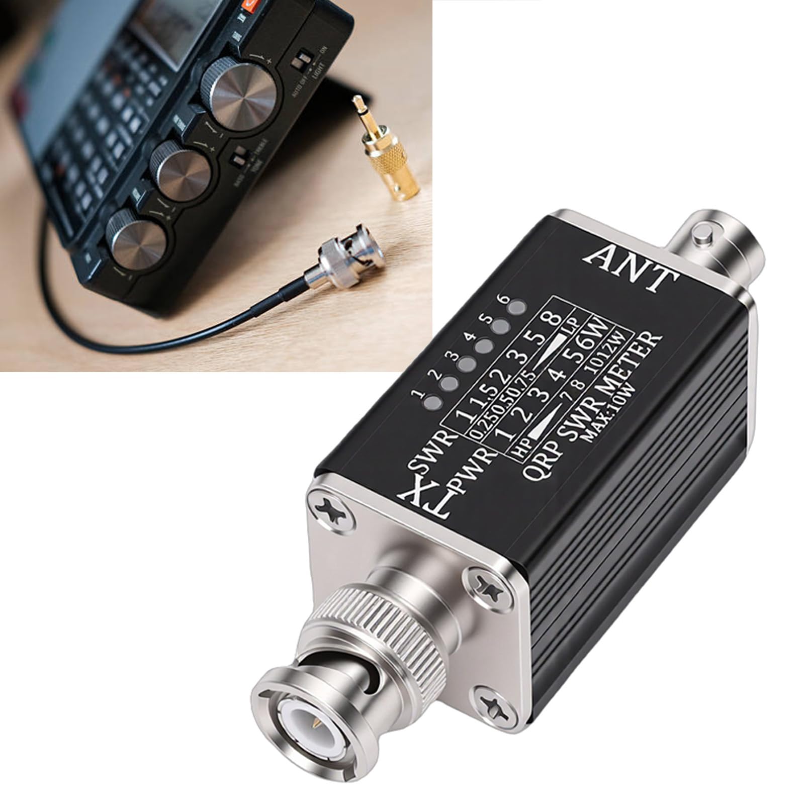 Misuratore SWR da 10 W con Indicatori LED Misuratore di Rapporto Onde Stazionarie Compatto da 1-30 MHz per Test a Onde Corte