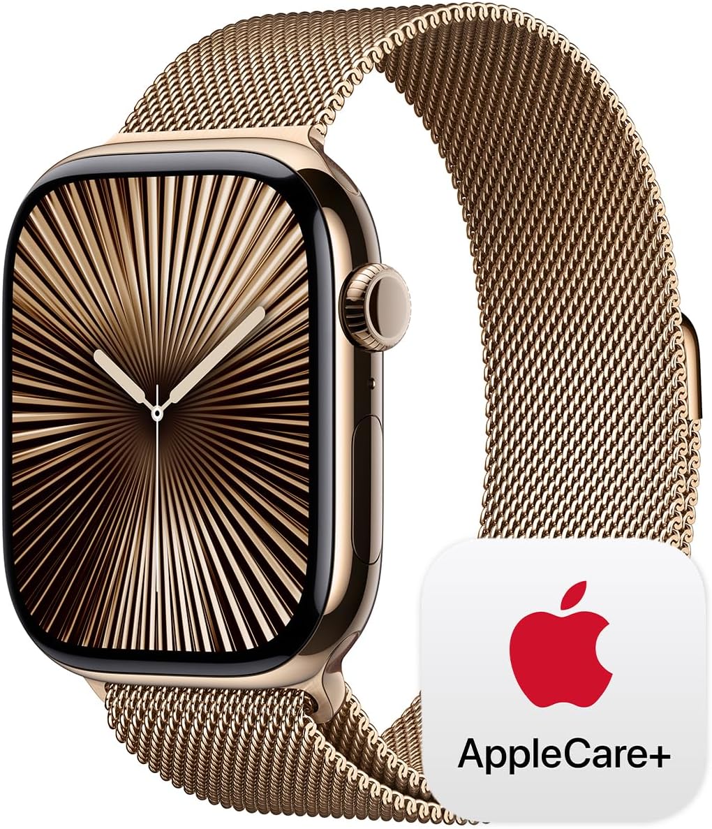 Watch Series 10 [GPS + Cellular 46mm] with Gold Titanium Case with Gold Milanese Loop - M/L. Fitness Tracker, ECG App, Always-On Retina Display, Carbon Neutral with AppleCare+ (2 Years)