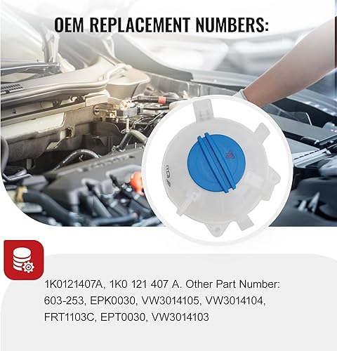 Miniatura 3 de TOPAZ 603-253 1K0121407A Tanque de depósito de refrigerante del motor delantero con tapa compatible con Audi A3 Q3 RS3 TT 2006-2019  Volkswagen
