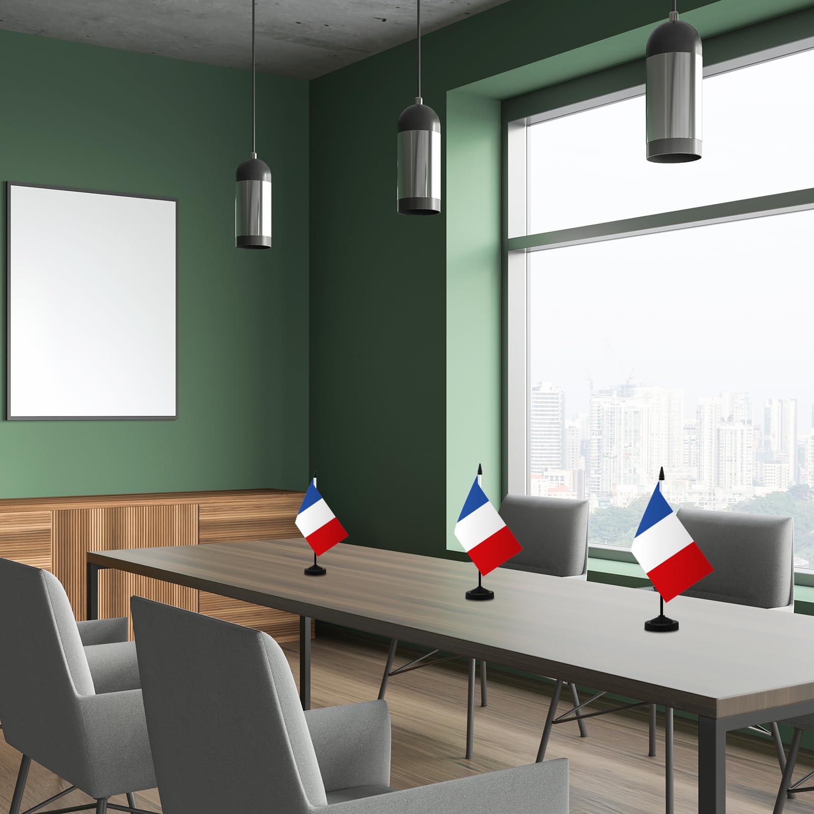 Ensemble de Drapeau Français de Table 21 x 14 CM avec Hampe et Socle 2 Pièces
