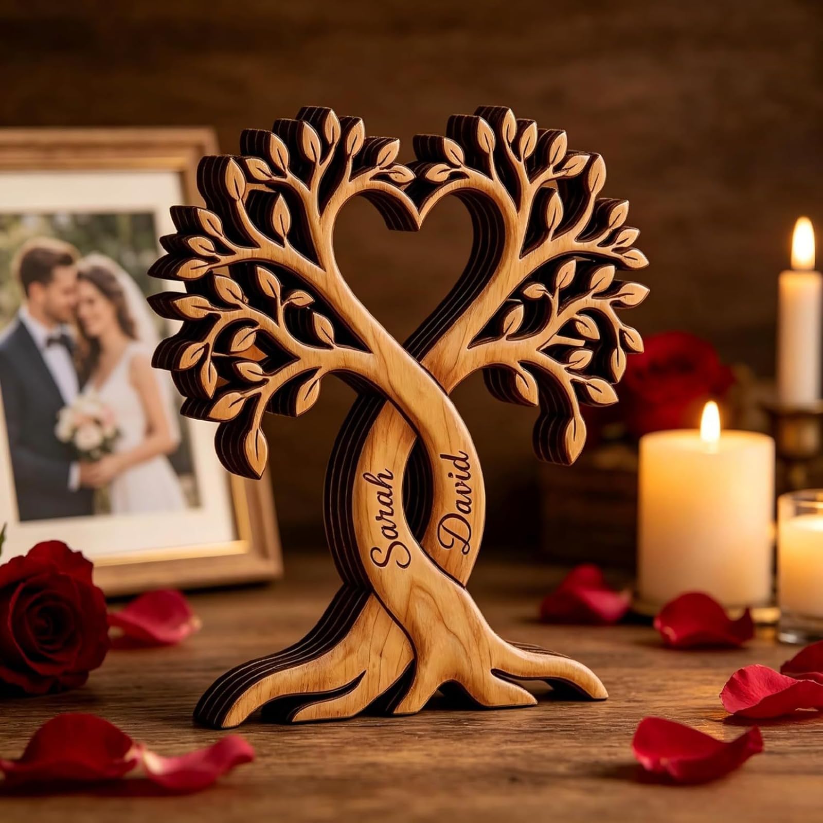 Bloc en bois personnalisé en forme de cœur pour cadeau homme femme et couple