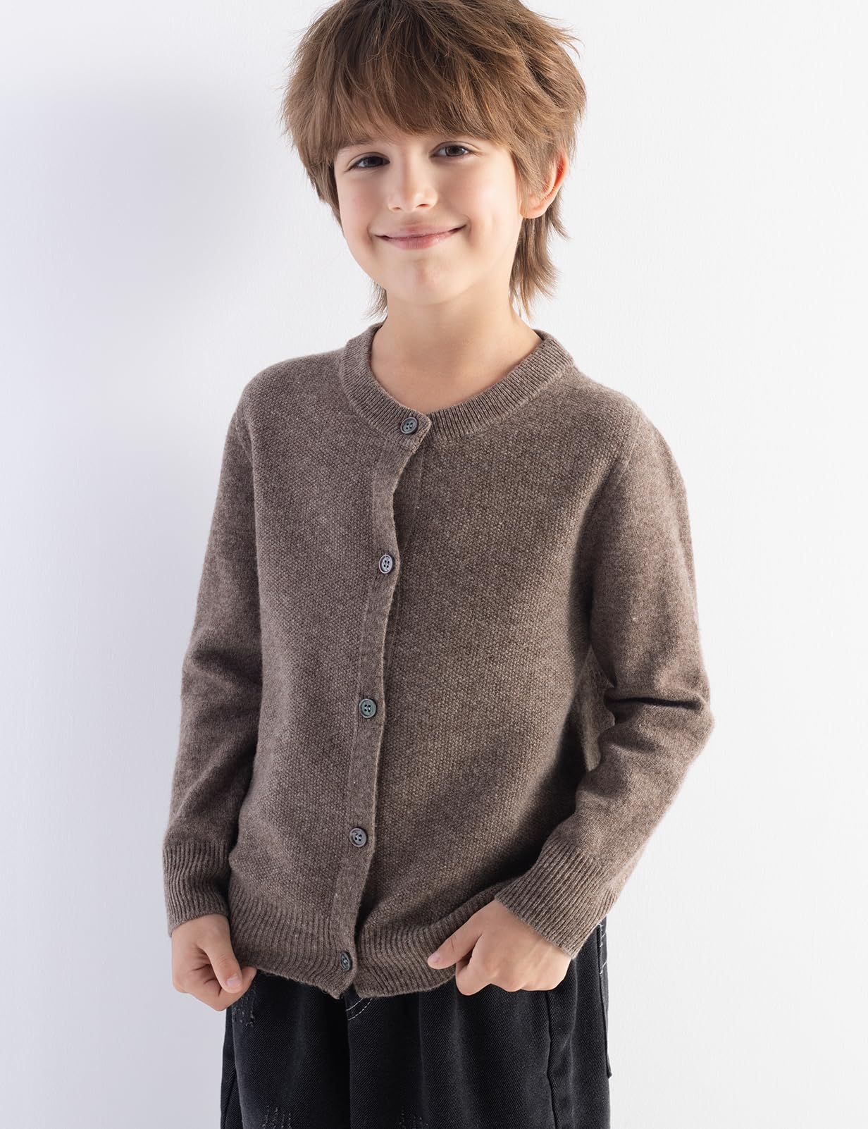 Chanyarn Mädchen Jungen 100% Merinowoll-Cardigan Herbst Winter First-Line Ready-to-Wear Rundkragen Langarm Nahtloser Pullover
