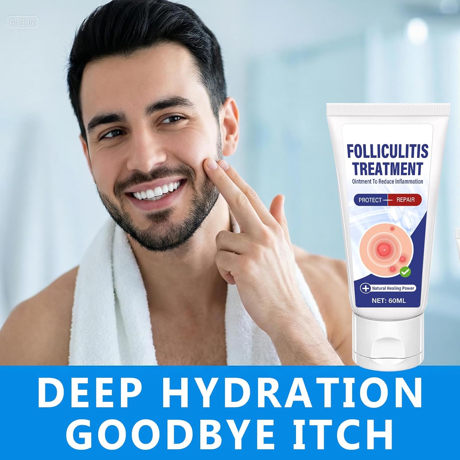 Folliculitis Treatment Cream, Comfort for Itching & Redness, Natural Non-Irritating, Scalp Face and Body, 2Oz - Image 2