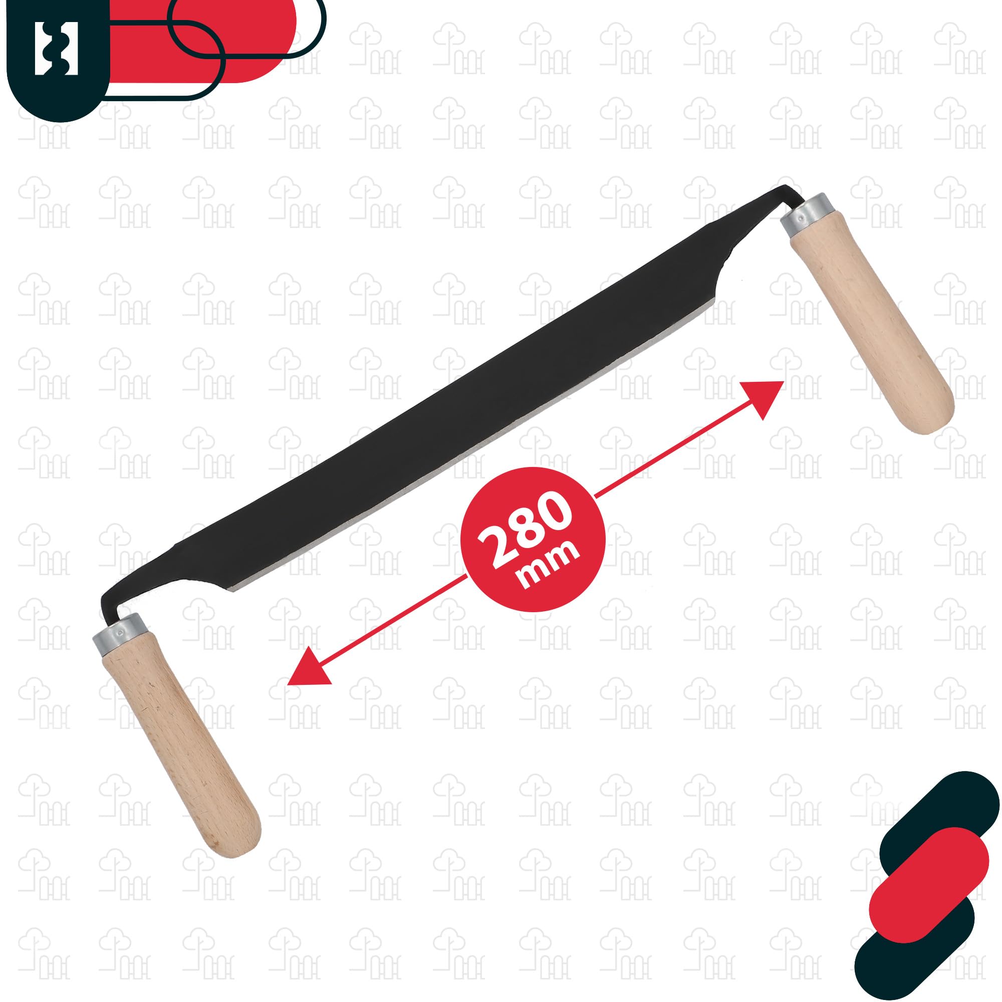 KOTARBAU® Coltello da Trafila - Coltello da Traino - Acciaio al Carbonio - 280 mm - Scortecciatrice per Lavorazione del Legno - Nero - Utensile Manuale per Scortecciare - Manici Ergonomici in Legno