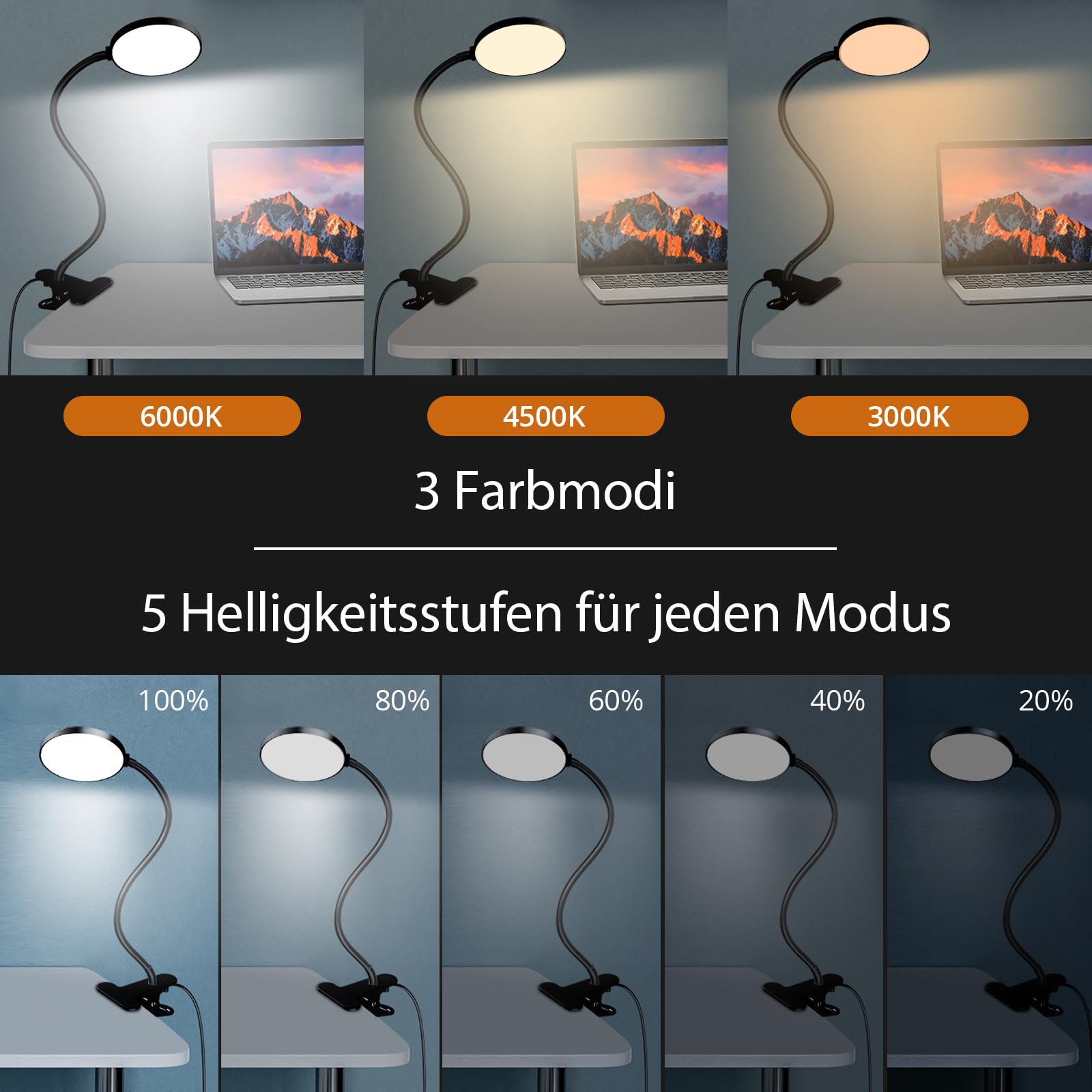 iFalarila Światło 97 LED lampka do czytania łóżko z lampką nocną z zegarem 1 godzina i 10W ładowarka USB, lampa z zaciskiem 5M do książki, pracy, łóżka, stół
