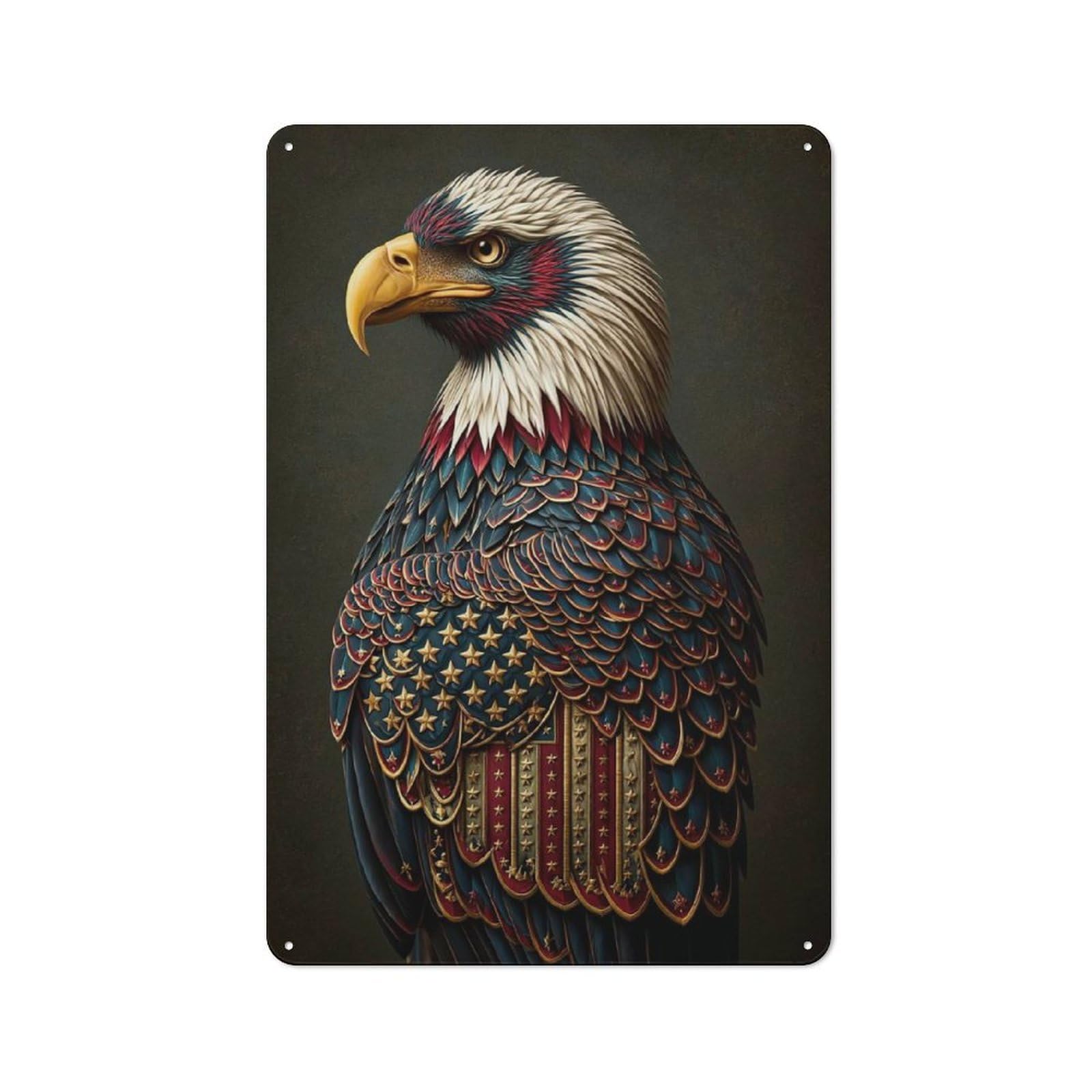 30x20cm Retro Tin Sign with Patriotic Eagle with American Flag Design for Living Room Wall, Housewarming Present for People Styling Living Room