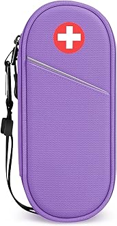 EpiPen Medical Carrying Case Insulated, Travel Medication Organizer Bag Emergency Medical Pouch Holds 2 EpiPens, Asthma Inhaler, Anti-Histamine, Auvi-Q, Allergy Medicine Essentials, Violet