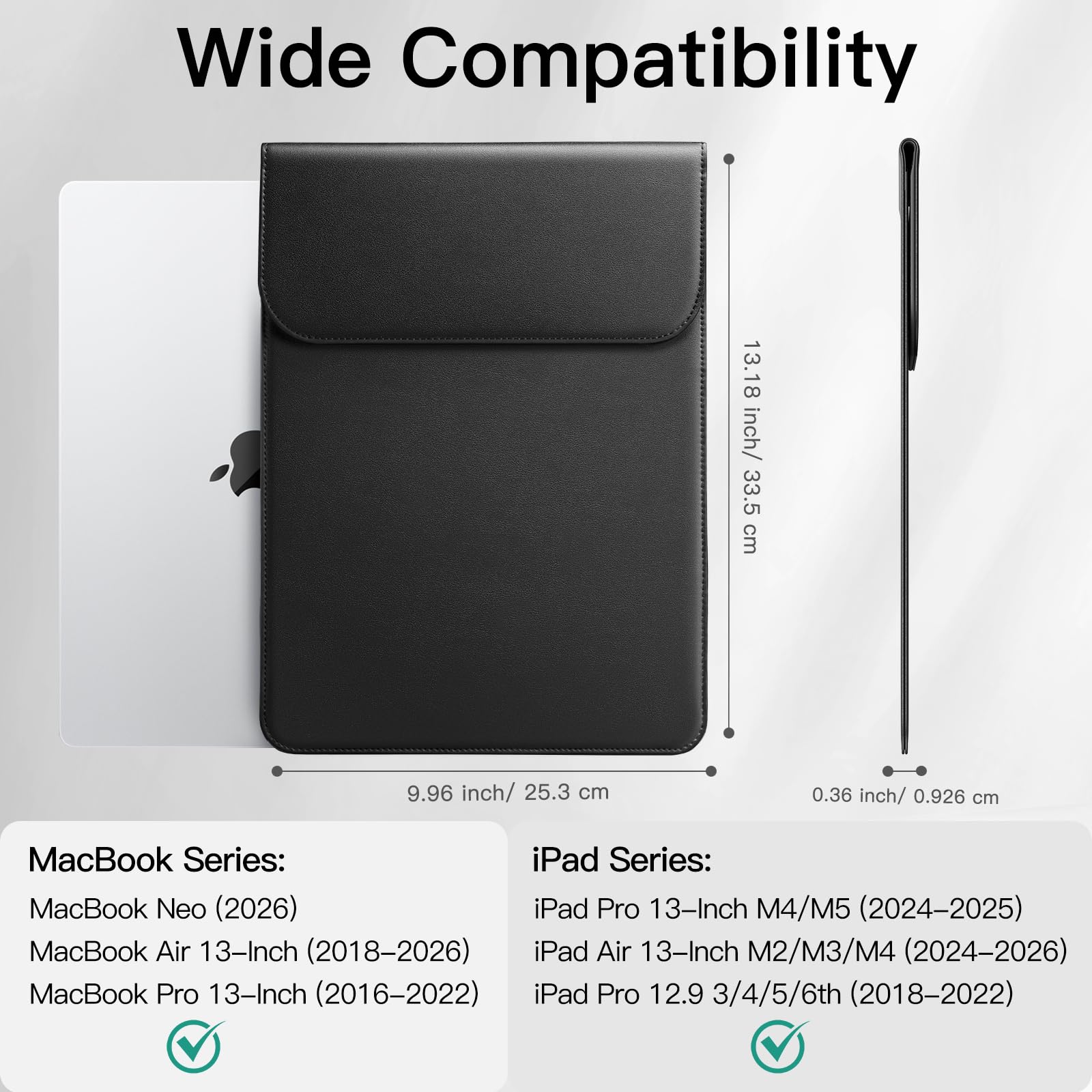 JETech Szczupły Pokrowiec na Laptopa dla MacBook Neo (A18 Pro), MacBook Air 13 Cala (M2/M3/M4/M5) 2022-2026, MacBook Pro 13 Cala (M1/M2) 2016-2022, PU Skórzany Etui (Czarny)