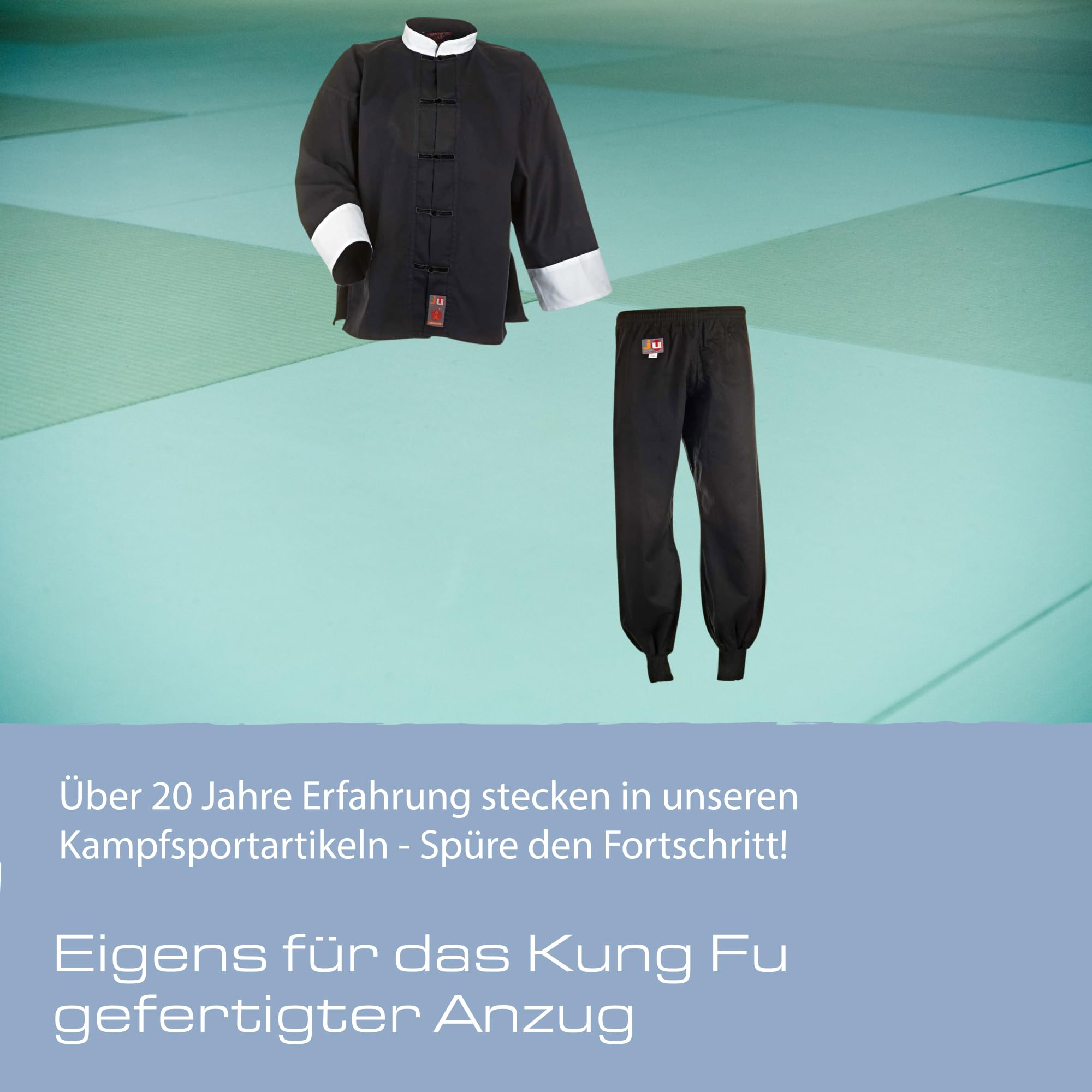 Ju-Sports Kung Fu Anzug Schwarz/Weiß, 100% Baumwolle, klassischer Schnitt, Kampfanzug mit Kordelknöpfen & Elastikbund