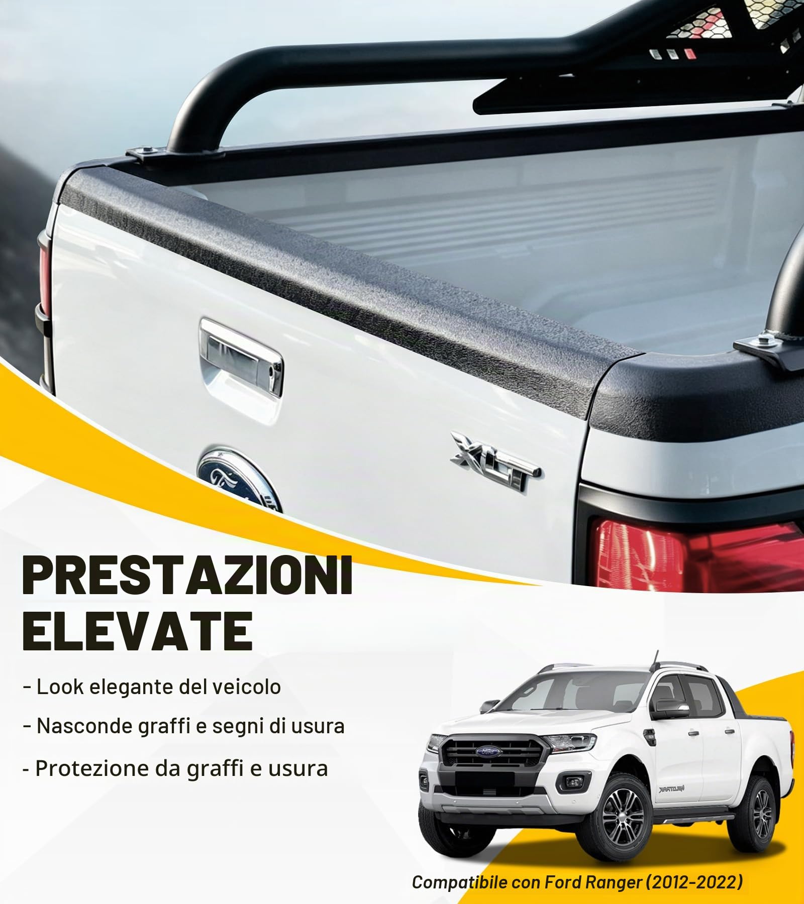 Heckklappen Schutzleiste Ladekantenschutz Zubehör für Ford Ranger 2012–2022 Wildtrak Raptor XL XLT Limited T6 T7 T8, Heckklappenschutz gegen Kratzer & Abnutzung, Wetterfest & UV-beständig