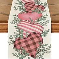 Vista 1 de Artoid Mode Camino de mesa de San Valentín con corazones de eucalipto rosa, decoración de mesa de comedor para decoración de fiesta del hogar, 13 x