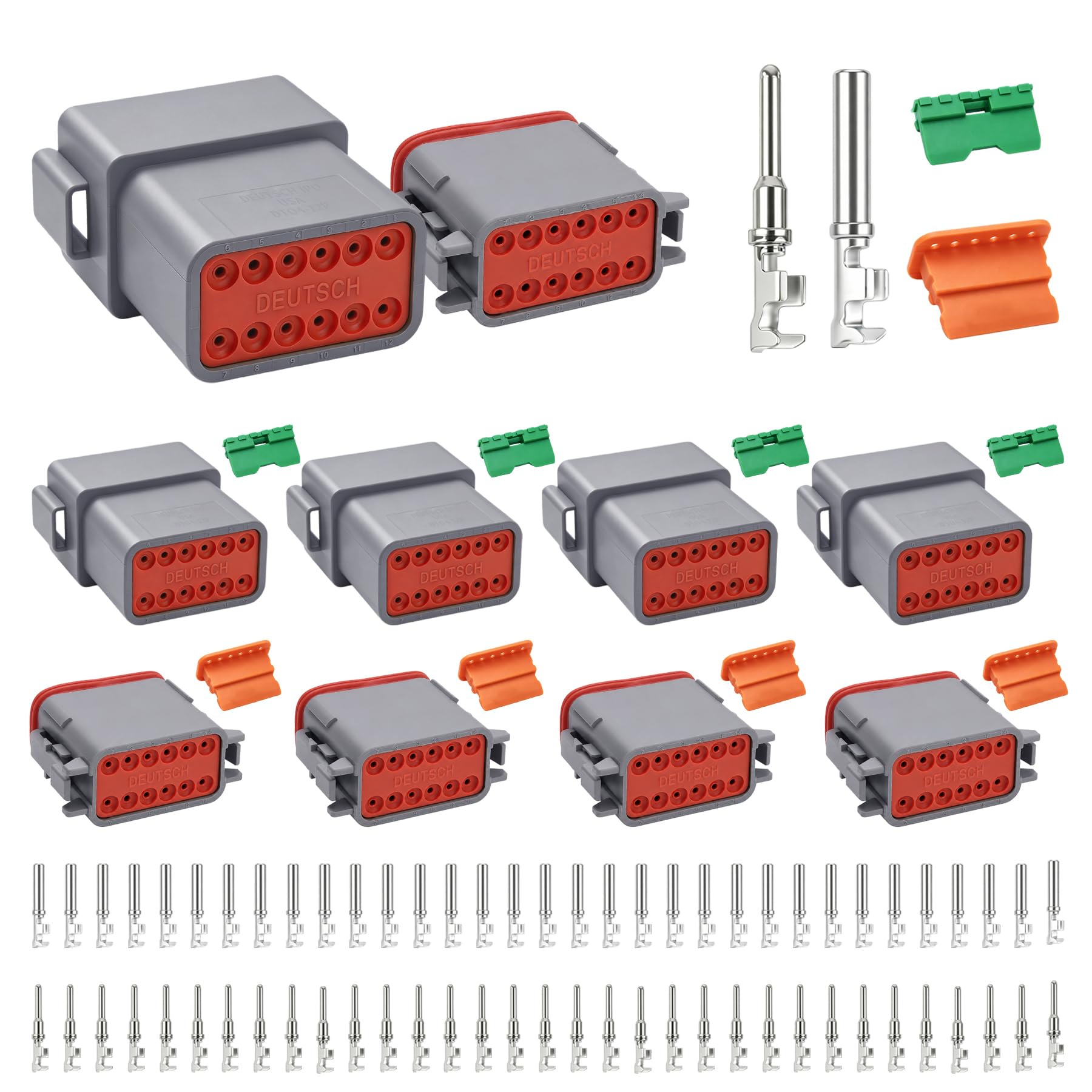 DT - Kit de conectores de 12 pines, conector automotriz DT 12P, conector de cable impermeable para camiones con contactos estampados y enchufes sellados para coches, SUV, motocicletas y