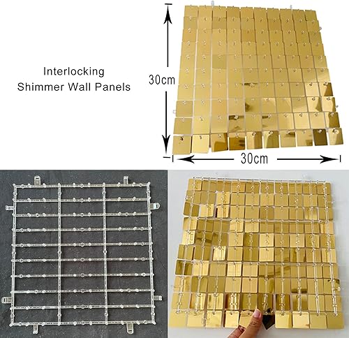 Miniatura 3 de Espejo de fondo de pared brillante de 25 paneles, panel de lentejuelas cuadradas negras, telón de fondo brillante para decoraciones de cumpleaños,