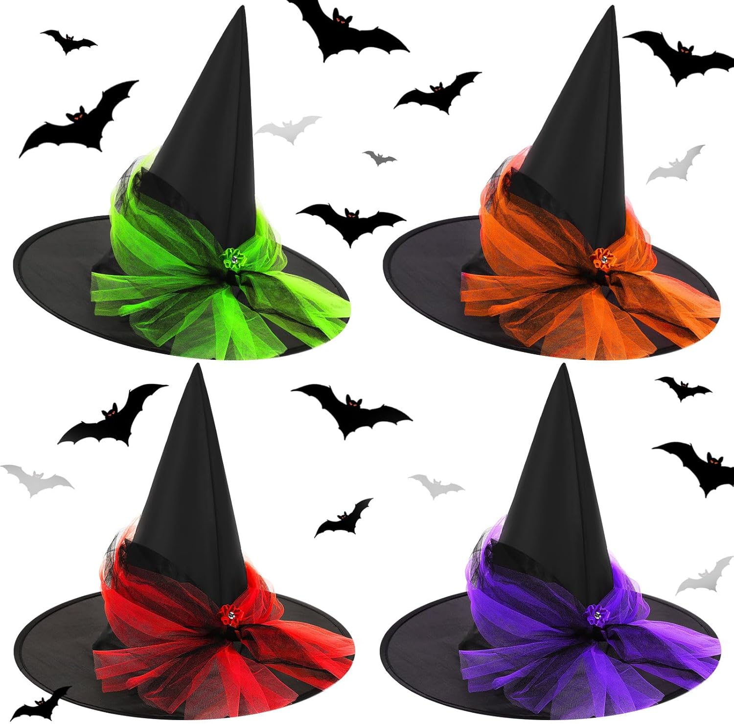 Amazon.com: Mepase 4 Pieces Halloween Black Witch Hat Wizard Hat ...