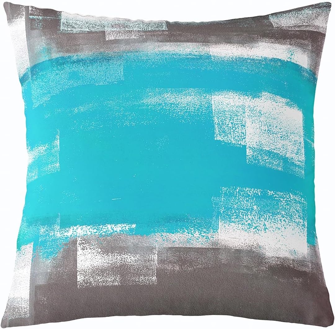 Erosebridal Ombre White Grey Teal Throw Pillow Cover for Kids,Turquoise Tie Dye Pillow Cover 24x24 Inch,Aesthetic Oil Painting Cushion Cover,Abstract Style Decorative Pillow Cover