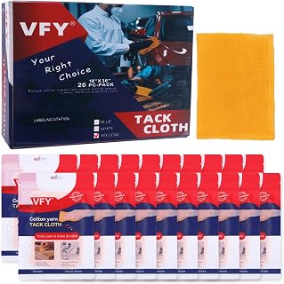 VFY Tack Cloth 20-PC, Individual Wrapping High Tack Yellow, 18"x 36" Size, 20x16 Mesh Tack Rags, Reclosable Zipper Bag, Wax & Silicone Free Anti-Static for Woodworking, Automotive Painting & Sanding