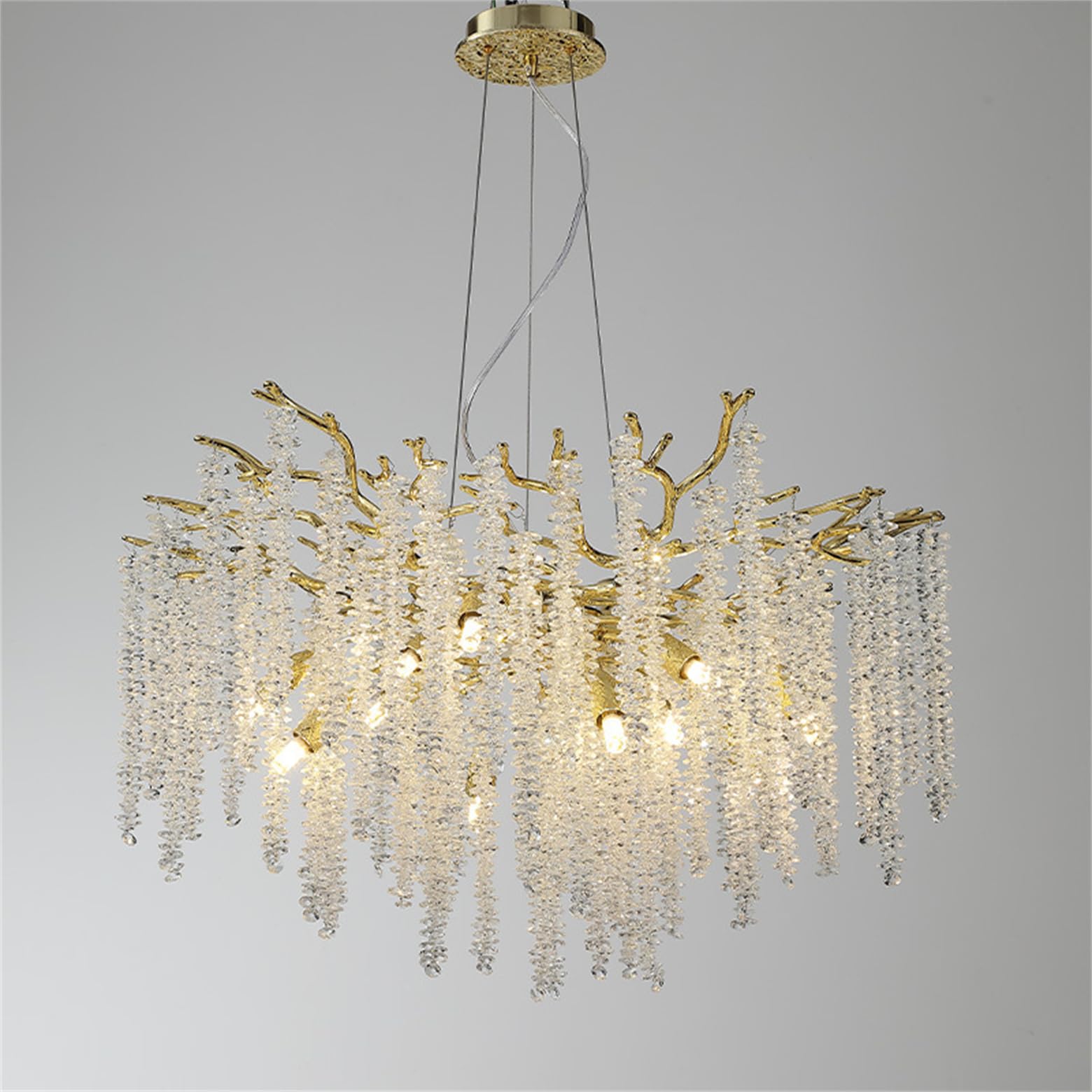 KXEcoLife Modern Crystal Tree Branch Chandelier, Large Linear Raindrop Indoor Hanging Pendant Light Fixture for Dining Room Kitchen Island Living Bedroom,Round D60cm