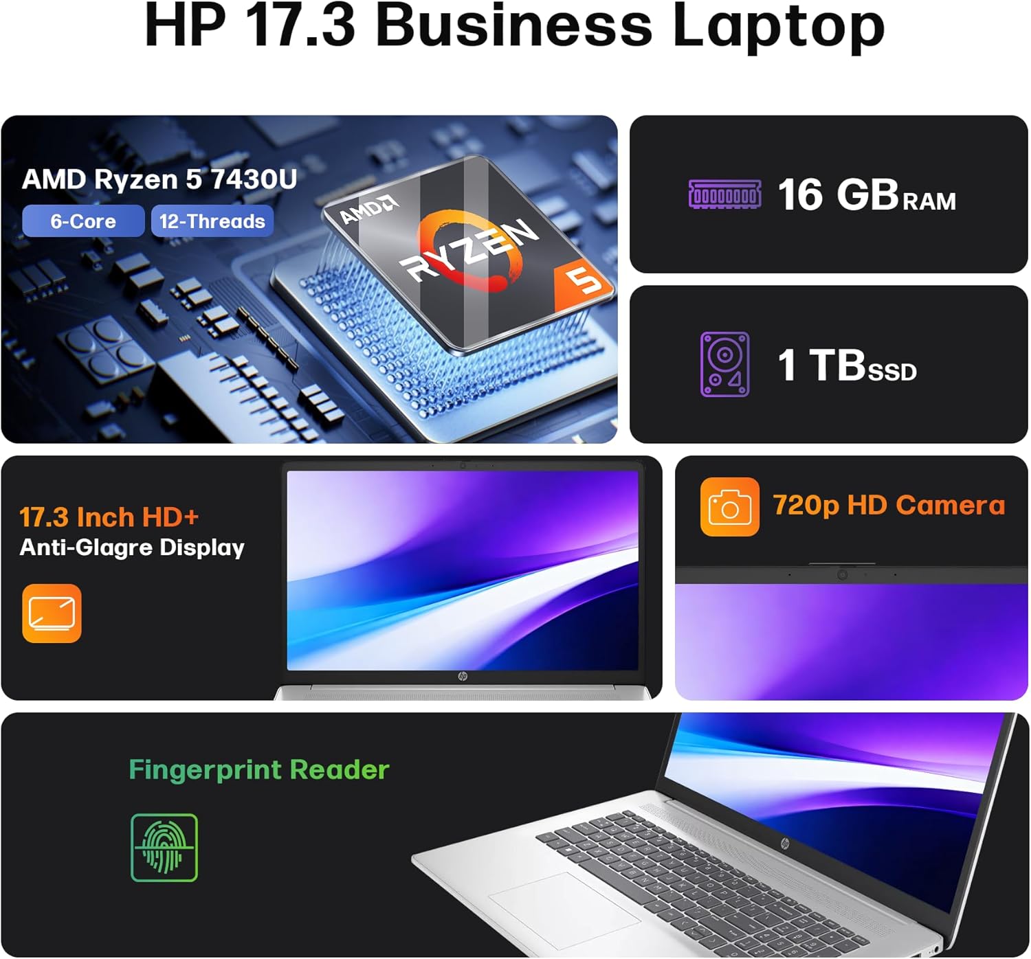 HP 17 inch Touchscreen Laptop Computer 2026, 32GB RAM, 1TB SSD, AMD Ryzen 5 7430U(Max 4.3GHz), Windows 11 Pro, Copilot AI, 17.3” HD+ Touch Display, Wi-Fi 6, Bluetooth 5.4, HD Cam, Accessories