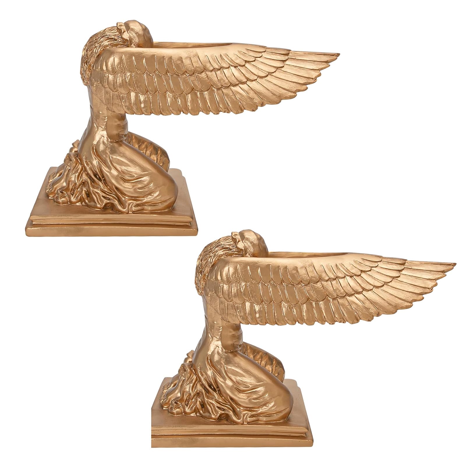 Yuticat Grey Kneeling Ark Angel Statue 2Pcs Angel Decorative Resin Figurine Praying Wings Desktop Sculpture For Indoor Movie Props 9.4Inch Gold