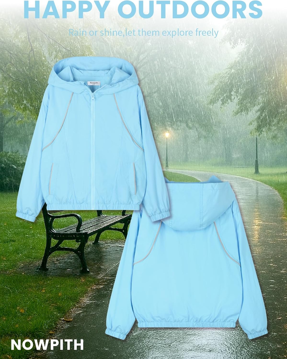 Girls Lightweight Hooded Jacket – Kids Waterproof Windproof Rain Jacket with Pocket - Image 3