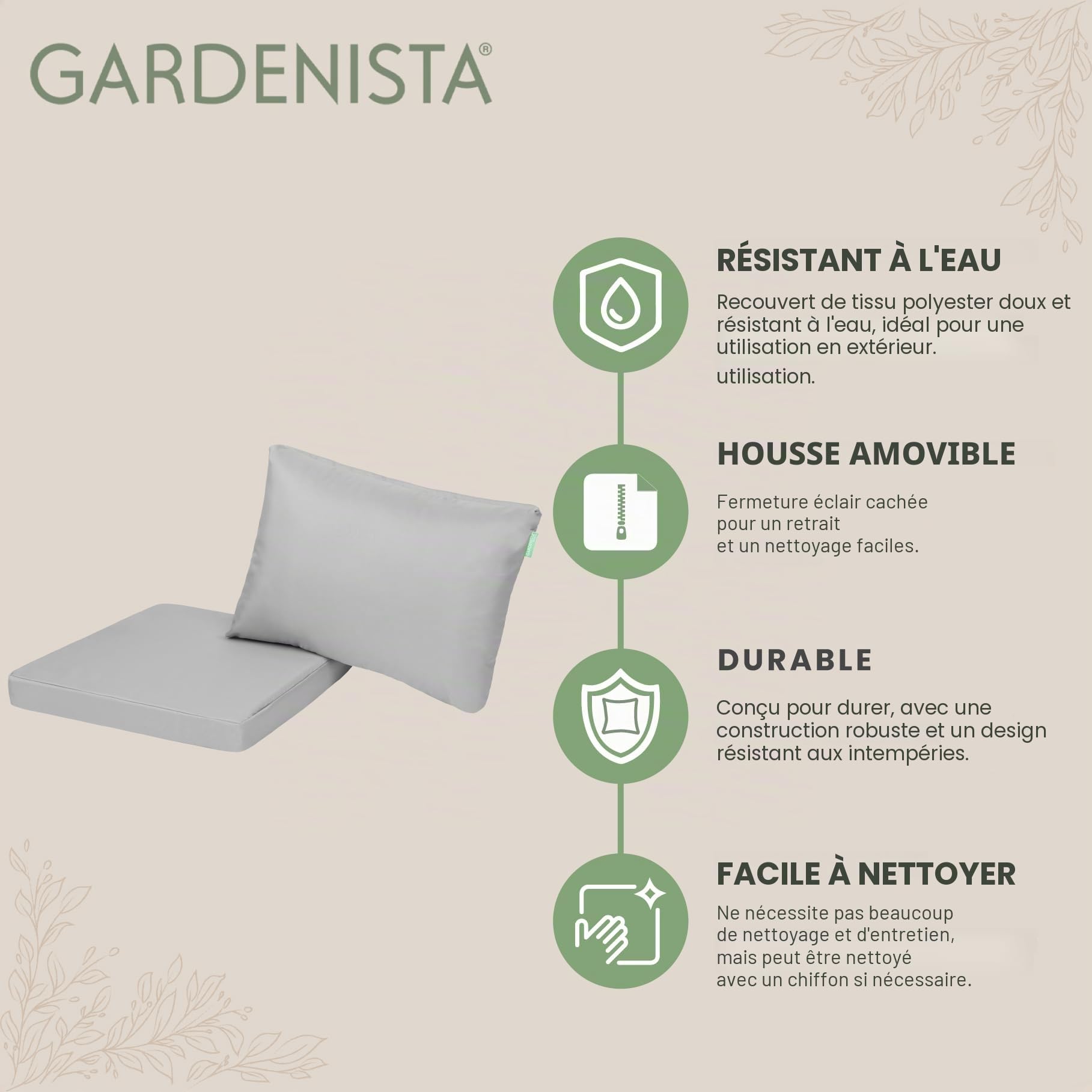Gardenista Lot de 8 coussins de chaise d'extérieur pour meubles en rotin | Coussins de meubles de jardin pour Californie | Résistants à l'eau, rembourrage de chaise de patio | Légers et durables(gris)