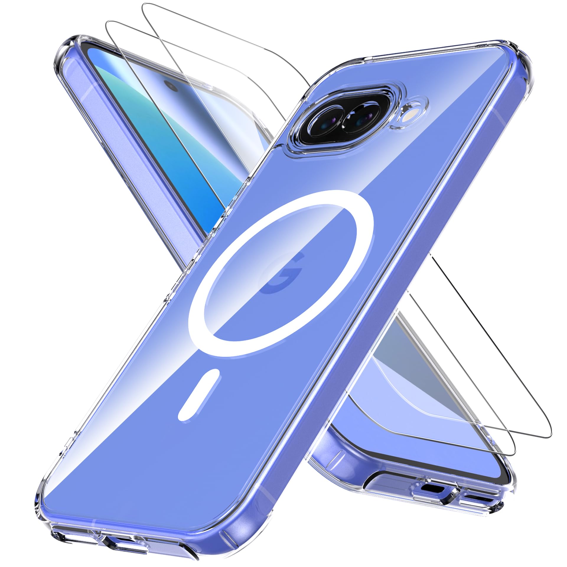 Anoowkoa Etui magnetyczne do Google Pixel 10a i 2 sztuki szkła pancernego, odpowiednie do MagSafe, odporne na żółknięcie, odporne na zarysowania, kompatybilne z Google Pixel 10a (przezroczyste)