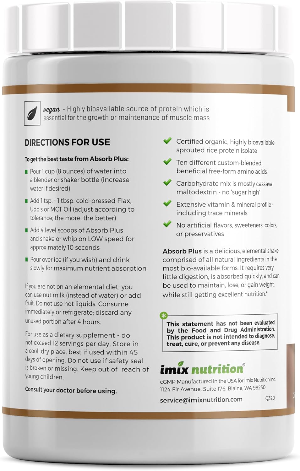 Vegan Elemental Shake – Nutrient-Rich Powder Nutritional Support, Natural Ingredients, Non-GMO, Gluten-Free, Organic Sprouted Rice Protein (2.2 Pound, Mocha Latte)