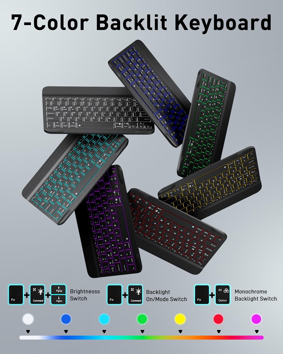 SAMTUNK for iPad mini 7 (2024) & Mini 6 (2021) Case with Keyboard for iPad mini (A17 Pro) 7th 6th Generation 8.3" - 7 Colors Backlit Keyboard Case - Built in Pencil Holder with Mouse - Black