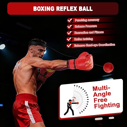 Miniatura 5 de Juego de guantes de boxeo y guantes de boxeo 3 en 1 para jóvenes y adultos, almohadillas de boxeo con pelota refleja de boxeo, juego de equipo de