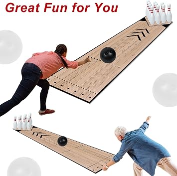 Mini Bowling Set, Indoor Outdoor Home Bowling Set, Bowling Alley Set with Lane, Bowling Pins & Ball Set, Full Bowling Alley Set for Family Friends