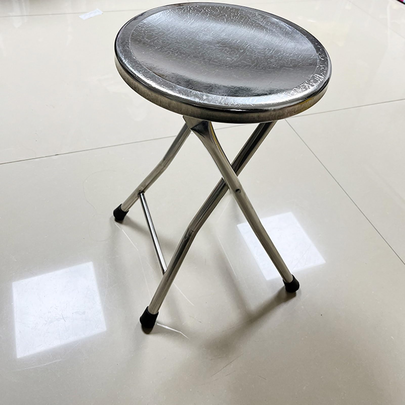 Chaise de tabouret pliable en acier inoxydable ronde sans dossier métal