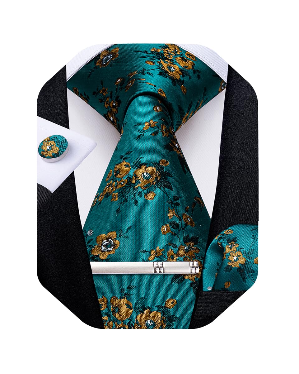 DiBanGu Silk Floral Ties for Men Woven Paisley Necktie